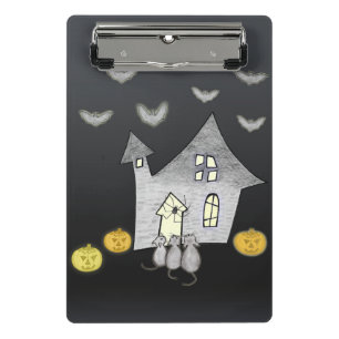 Halloween House, Black Cats, Bats, Pumpkins Mini Clipboard