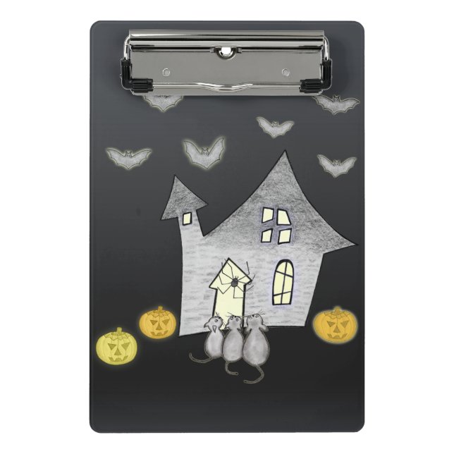 Halloween House, Black Cats, Bats, Pumpkins Mini Clipboard (Front)