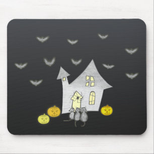 Halloween House, Black Cats, Bats, Pumpkins Mouse Mat