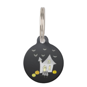 Halloween House, Black Cats, Bats, Pumpkins Pet Tag