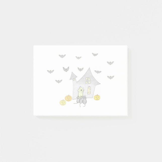 Halloween House, Black Cats, Bats, Pumpkins Post-it Notes (Front)
