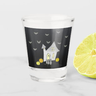 Halloween House, Black Cats, Bats, Pumpkins Shot Glass