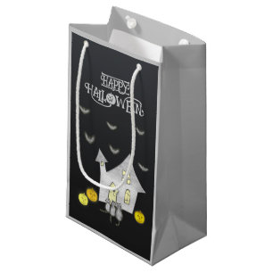 Halloween House, Black Cats, Bats, Pumpkins Small Gift Bag