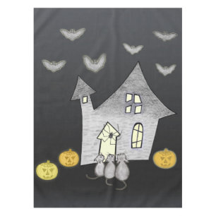 Halloween House, Black Cats, Bats, Pumpkins Tablecloth