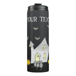 Halloween House, Black Cats, Bats, Pumpkins Thermal Tumbler