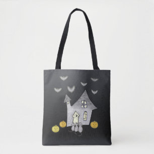 Halloween House, Black Cats, Bats, Pumpkins Tote Bag