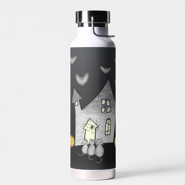 Halloween House, Black Cats, Bats, Pumpkins Water Bottle (Left)