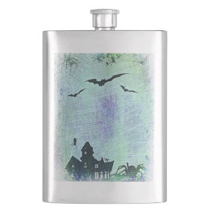 Halloween House   Spiders + Bats! Hip Flask