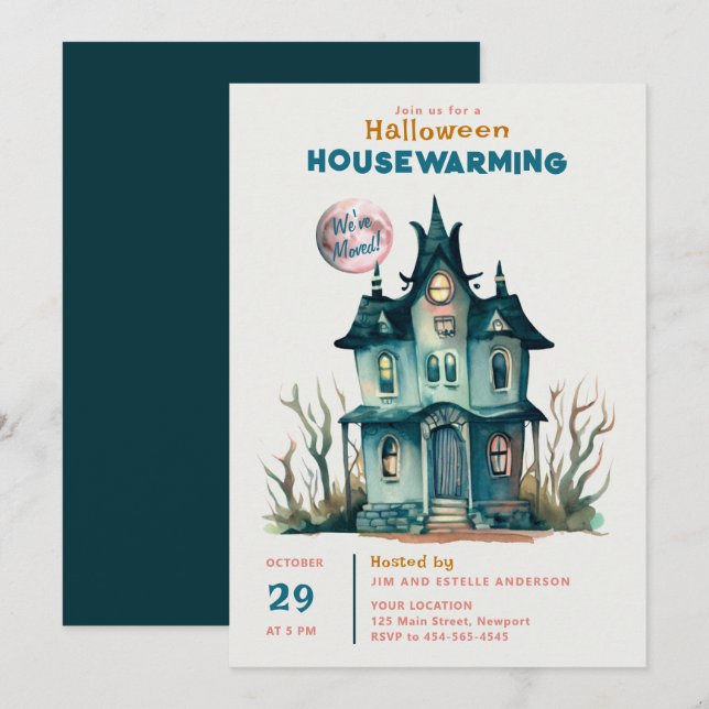 Halloween House Warming New Home Pink Moon Cute Invitation (Front/Back)