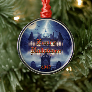 Halloween House With Frankie, Dark Blue Metal Tree Decoration