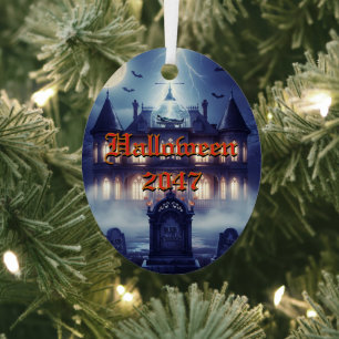 Halloween House With Frankie, Dark Blue Metal Tree Decoration