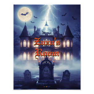 Halloween House With Frankie, Dark Blue Photo Print