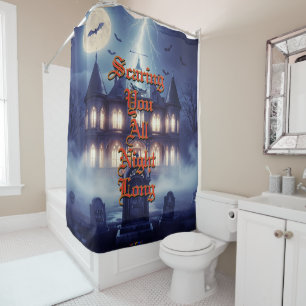 Halloween House With Frankie, Dark Blue Shower Curtain