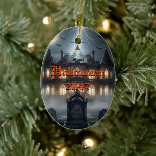 Halloween House With Frankie, Dark Grey Ceramic Tree Decoration