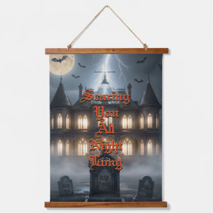 Halloween House With Frankie, Dark Grey Hanging Tapestry