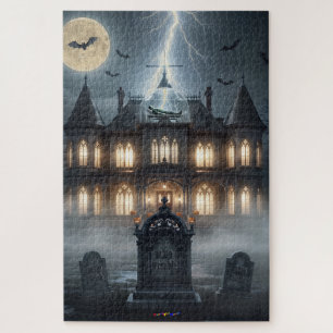 Halloween House With Frankie, Dark Grey Jigsaw Puzzle