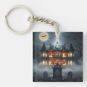 Halloween House With Frankie, Dark Grey Key Ring