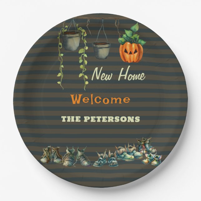 Halloween Housewarming Party Gremlin Shoes Dark Paper Plate (Front)