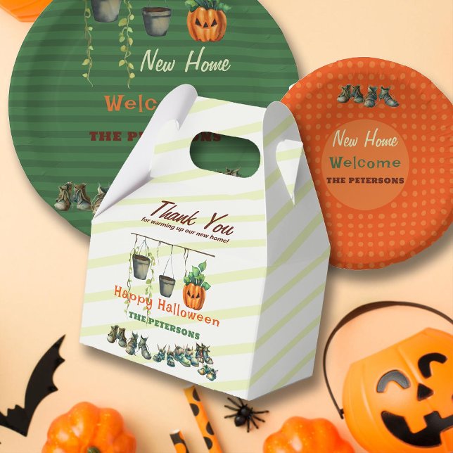 Halloween Housewarming Party Gremlin Shoes Plants Favour Box (halloween welcome housewarming party favor box gremlin shoes fun cute watercolor family couple)