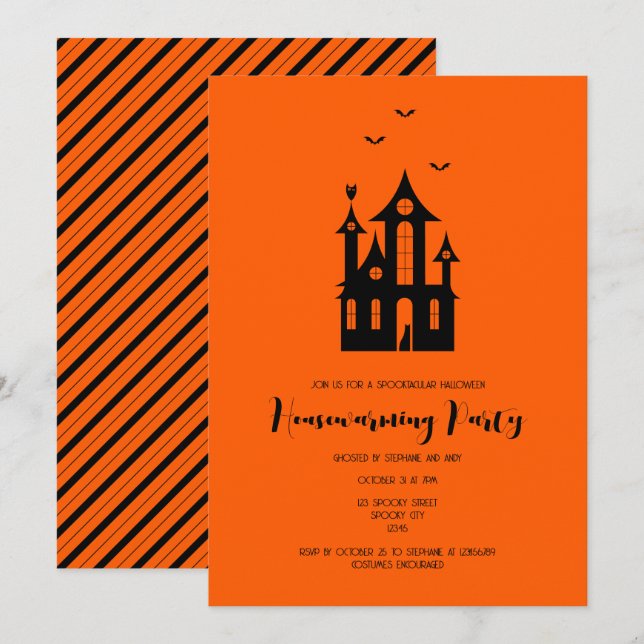 Halloween Housewarming Party Haunted House Modern  Invitation (Front/Back)