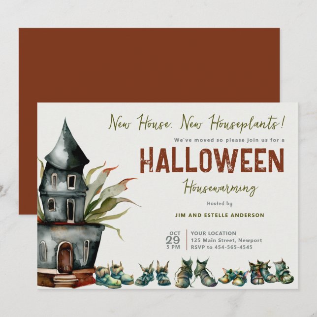 Halloween Housewarming Party Plant Shoe Terracotta Invitation (Front/Back)