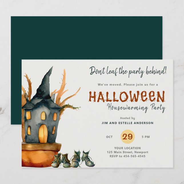Halloween Housewarming Party Potted Plant Shoes Invitation (Front/Back)