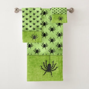 Halloween Huge Spider Pattern Green Grunge Bath Towel Set