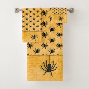 Halloween Huge Spider Pattern Orange Texture Bath Towel Set