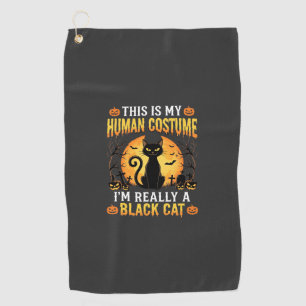 Halloween Human Costume Black Cat Graveyard Golf Towel