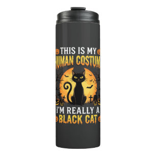 Halloween Human Costume Black Cat Graveyard Thermal Tumbler