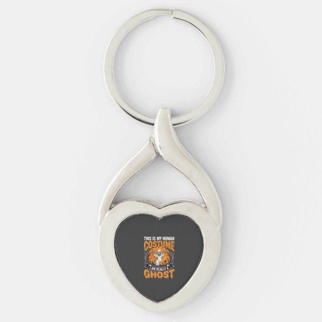 Halloween Human Costume Ghost Skeleton Graphic Key Ring (Front)