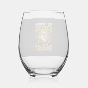 Halloween Human Costume Ghost Skeleton Graphic Stemless Wine Glass