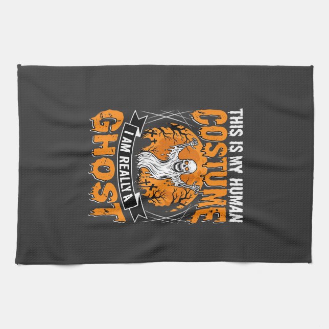 Halloween Human Costume Ghost Skeleton Graphic Tea Towel (Horizontal)
