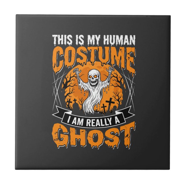 Halloween Human Costume Ghost Skeleton Graphic Tile (Front)