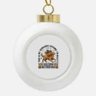 Halloween Human Costume Golden Retriever Pumpkin W Ceramic Ball Christmas Ornament