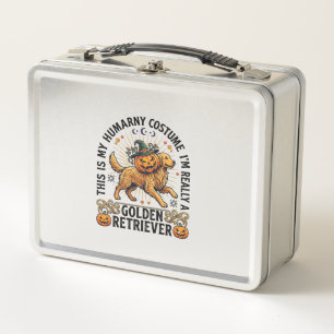 Halloween Human Costume Golden Retriever Pumpkin W Metal Lunch Box