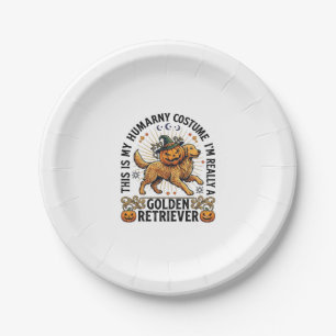 Halloween Human Costume Golden Retriever Pumpkin W Paper Plate