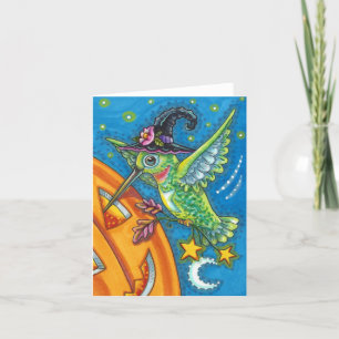 HALLOWEEN HUMMINGBIRD, JACK O LANTERN WHIMSY Blank Card