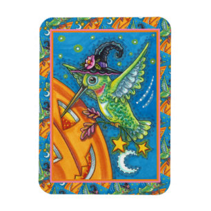 HALLOWEEN HUMMINGBIRD & JACK O LANTERN WHIMSY MAGNET