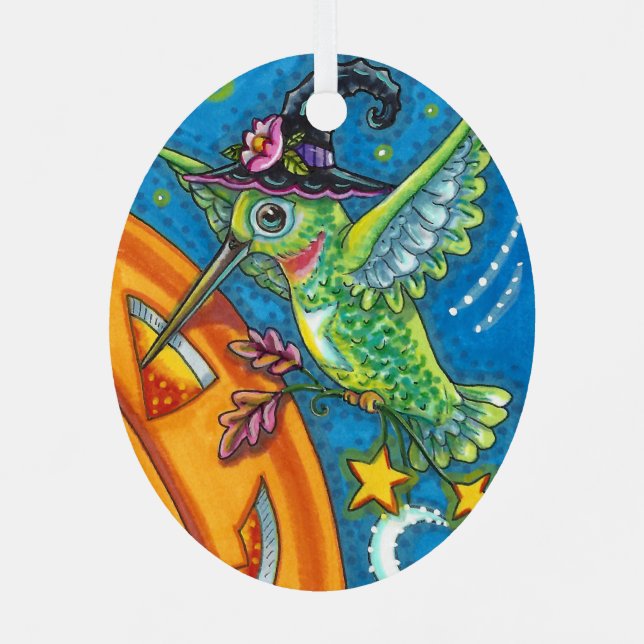 HALLOWEEN HUMMINGBIRD & JACK O LANTERN WHIMSY METAL TREE DECORATION (Back)