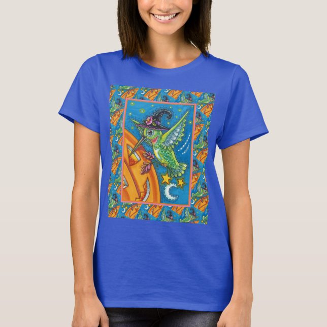 HALLOWEEN HUMMINGBIRD & JACK O LANTERN WHIMSY T-Shirt (Front)