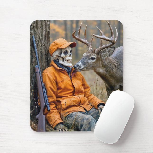 Halloween Hunter Skeleton With a Buck Mouse Mat (With Mouse)