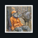 Halloween Hunter Skeleton With a Buck Napkin<br><div class="desc">A deer hunter's skeleton rests against a tree,  while a curious buck watches from nearby.</div>