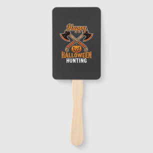 Halloween Hunting Crossed Axes Jack O Lantern Hand Fan