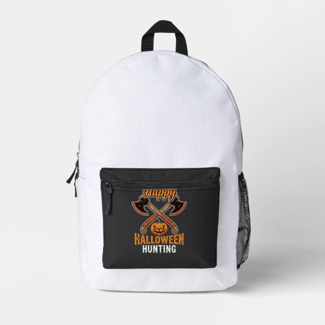 Halloween Hunting Crossed Axes Jack O Lantern Printed Backpack (Front)