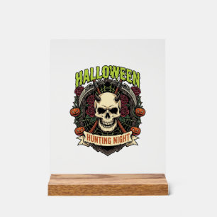 Halloween Hunting Night Horned Skull Roses Pumpkin Acrylic Sign