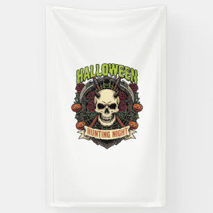 Halloween Hunting Night Horned Skull Roses Pumpkin Banner