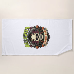 Halloween Hunting Night Horned Skull Roses Pumpkin Beach Towel