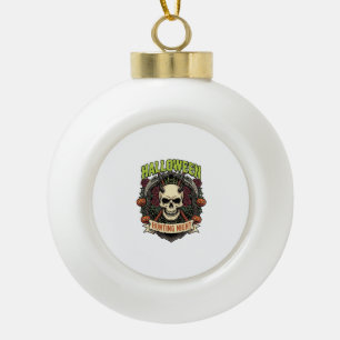 Halloween Hunting Night Horned Skull Roses Pumpkin Ceramic Ball Christmas Ornament