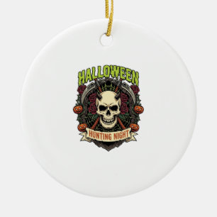 Halloween Hunting Night Horned Skull Roses Pumpkin Ceramic Tree Decoration